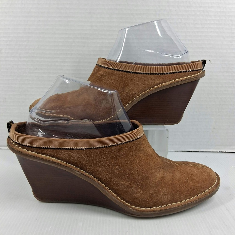 Cole Haan Womens Brown Suede Wedge Mules Grosgrain Trim D20176 Size 9 B